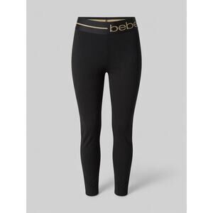 Bebe | Black Leggings with Gold Metallic Waistband Detail | Women's Size Large